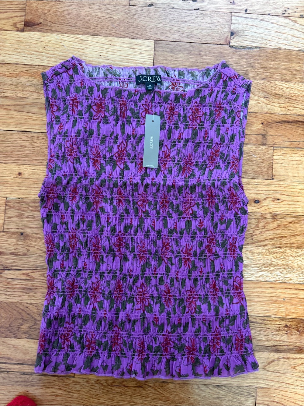 J. Crew Purple Floral Smocked Tank Top